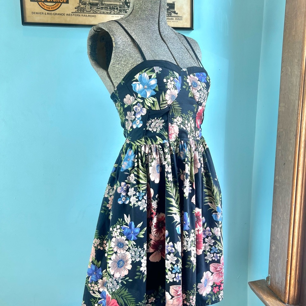 Band of Gypsies Navy Floral Smocked Sundress with Pink Accents